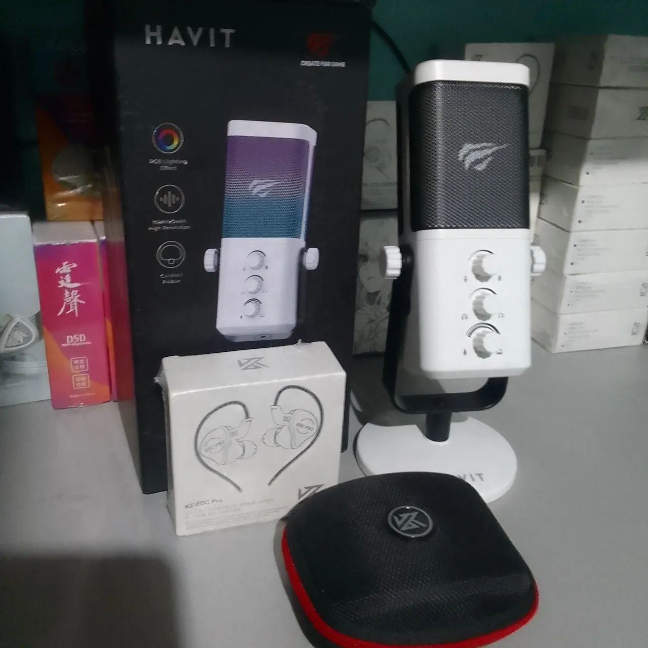 Microfone Havit + 1 fone KZ + 1 estojo KZ Brinde