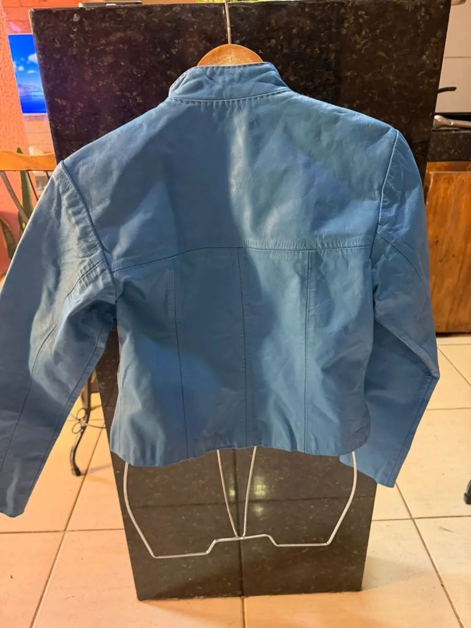 Jaqueta de couro legítimo azul - Foto 2