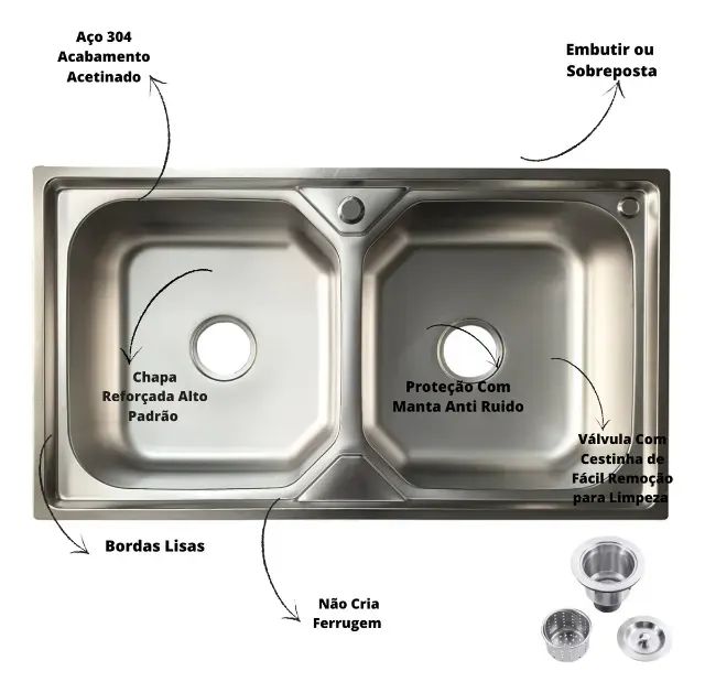 Cuba Inox Gourmet Cozinha Dupla Luxo Aço 304 Com Válvula Acetinada - Foto 4