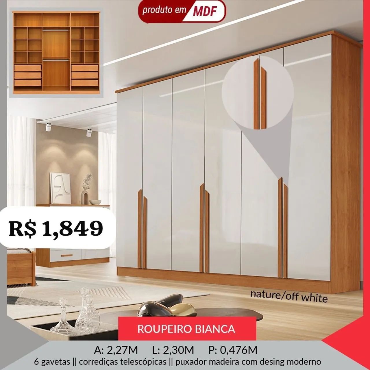 Guarda Roupa Bianca MDF 