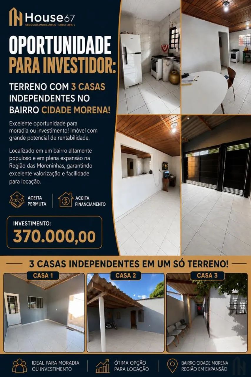 3 casas a venda, mesmo terreno. 