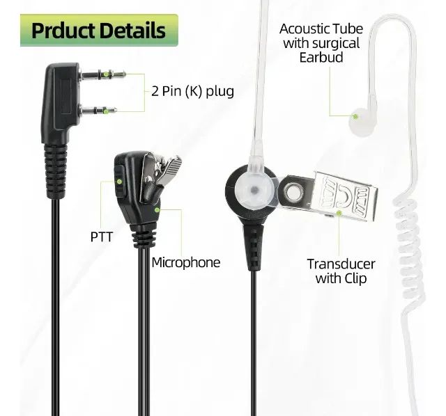 Fone de ouvido e PTT para rádio comunicador