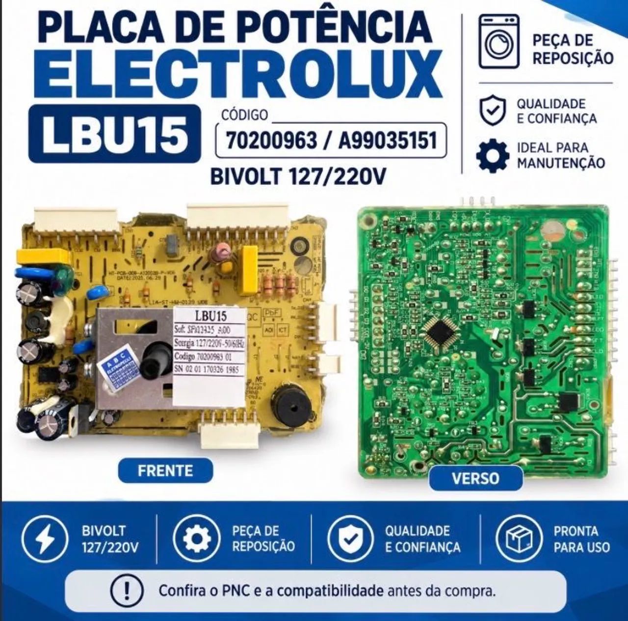 Placa de Potência Electrolux LBU15 15kg - * Bivolt