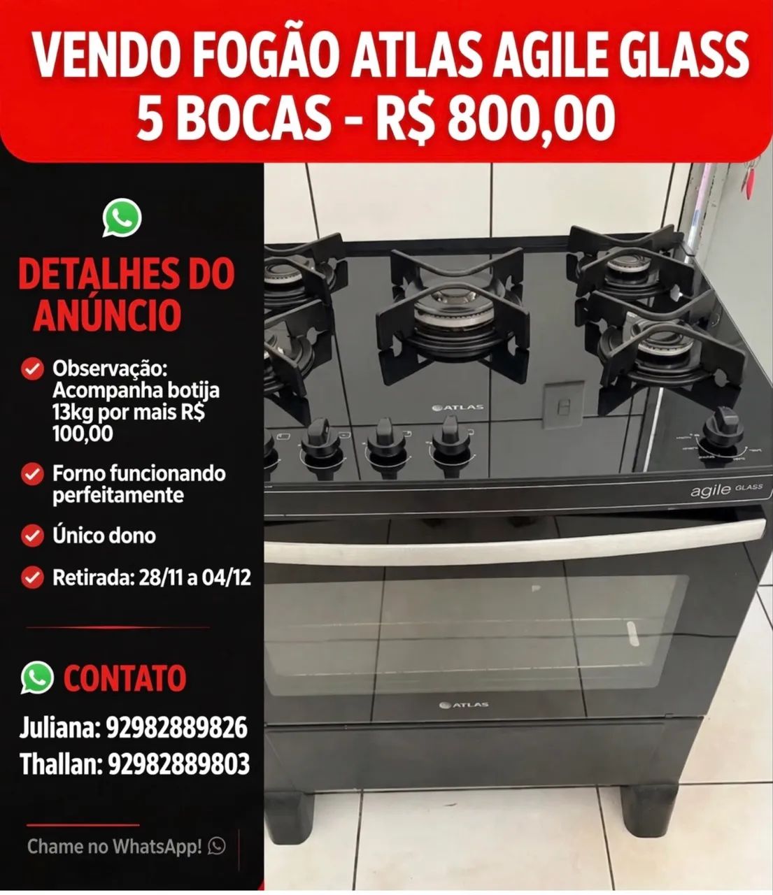 Fogão atlas 5 bocas