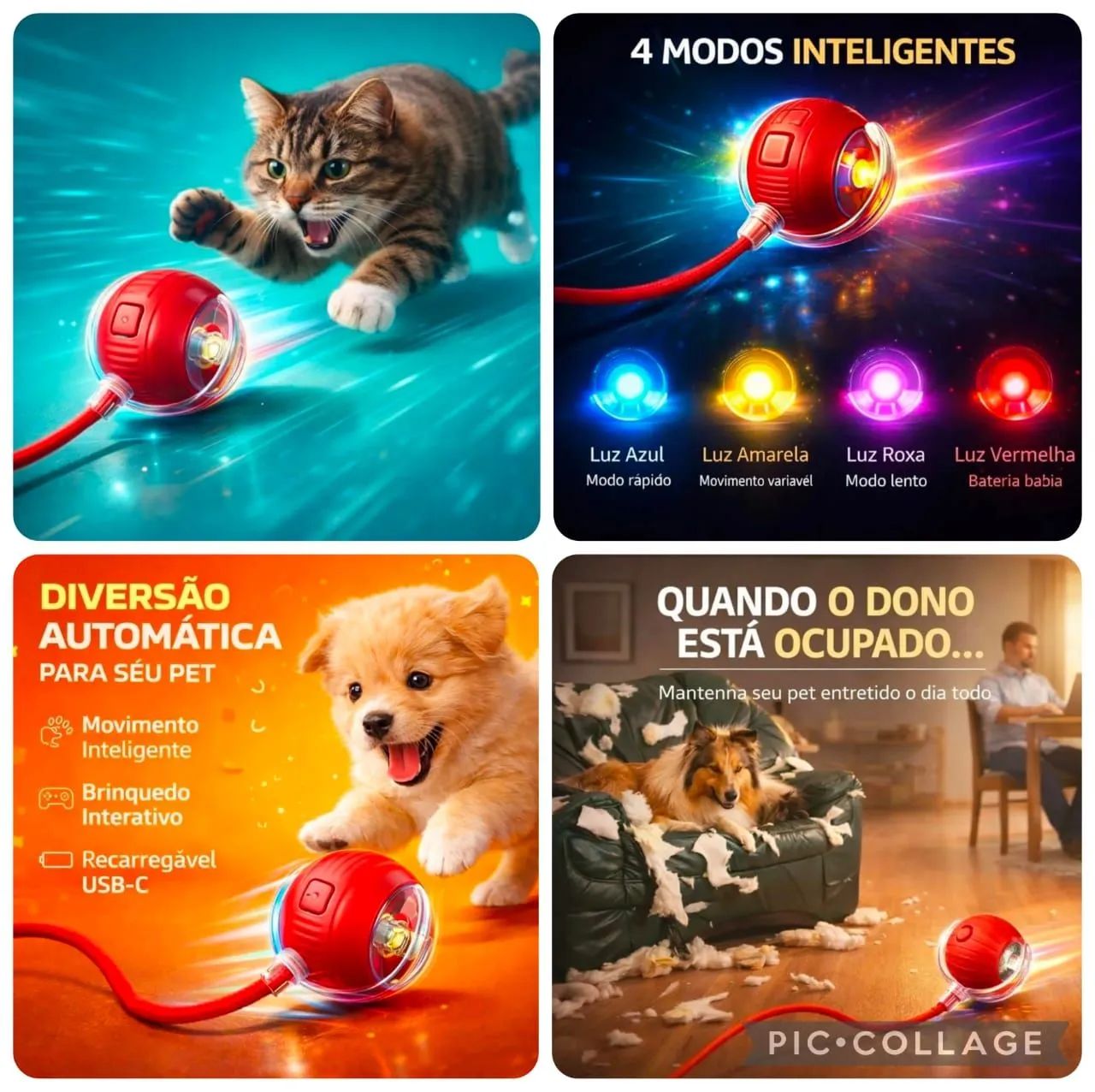 Bola Maluca Interativa Para Pets com Movimentos e Luzes - Foto 2