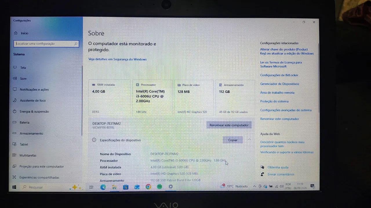 Notebook Vaio i3 - Venda ou troca por celular