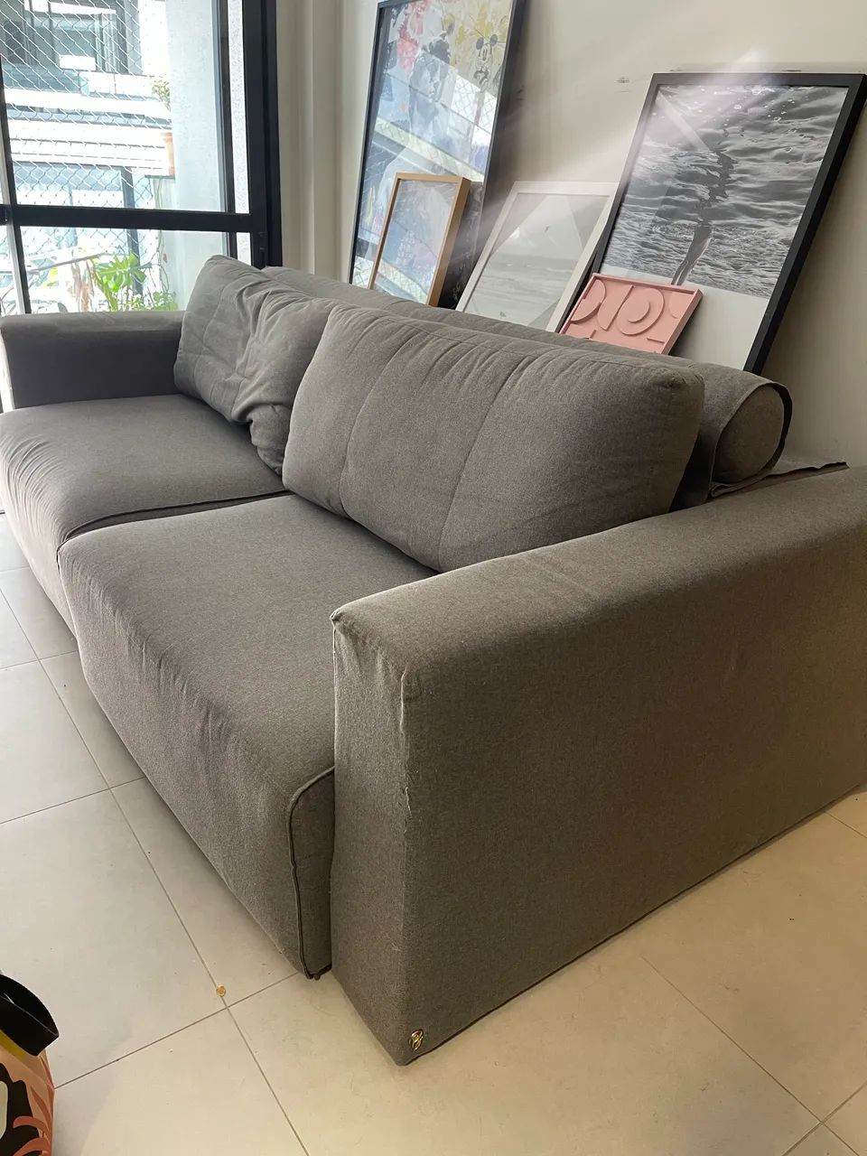 Sofá Retrátil 3 Lugares Cinza Linho - Foto 3