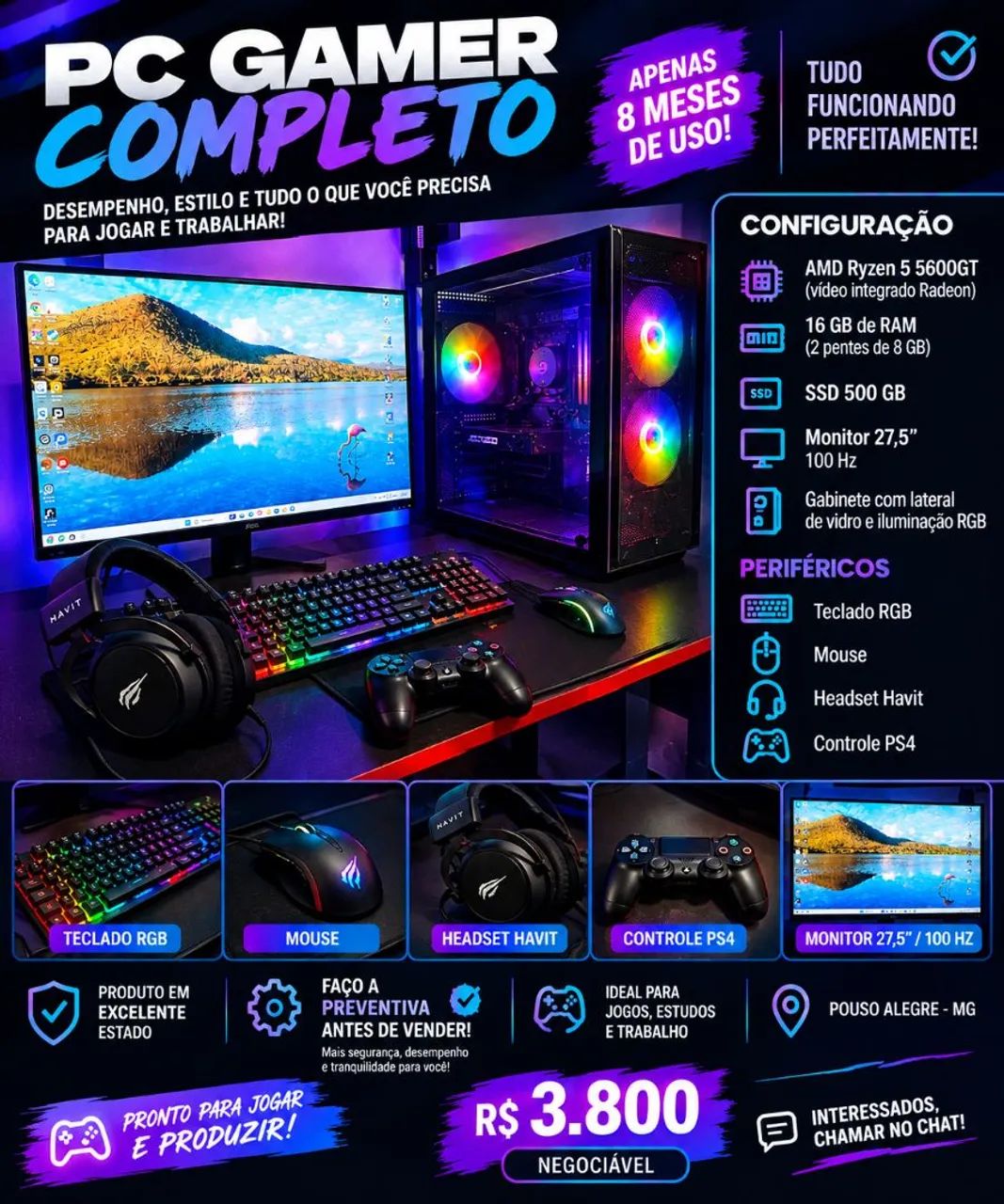 PC gamer e periféricos completos