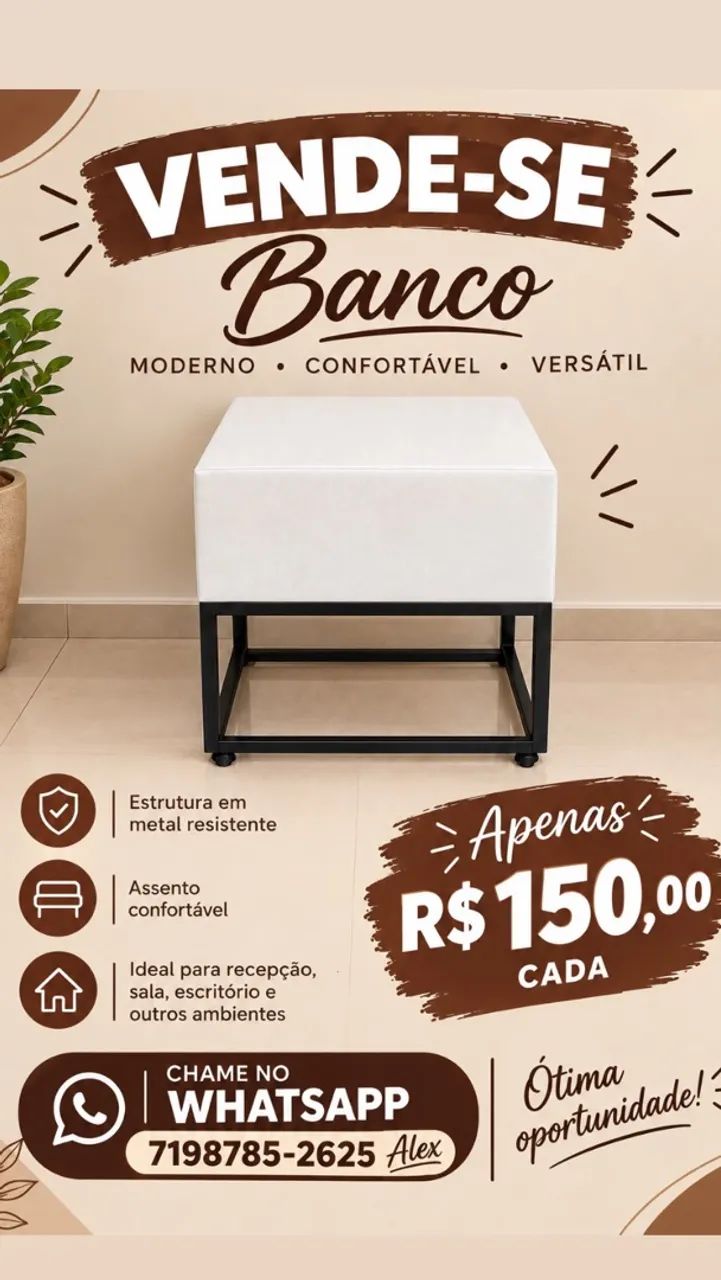 Puff em madeira e metal