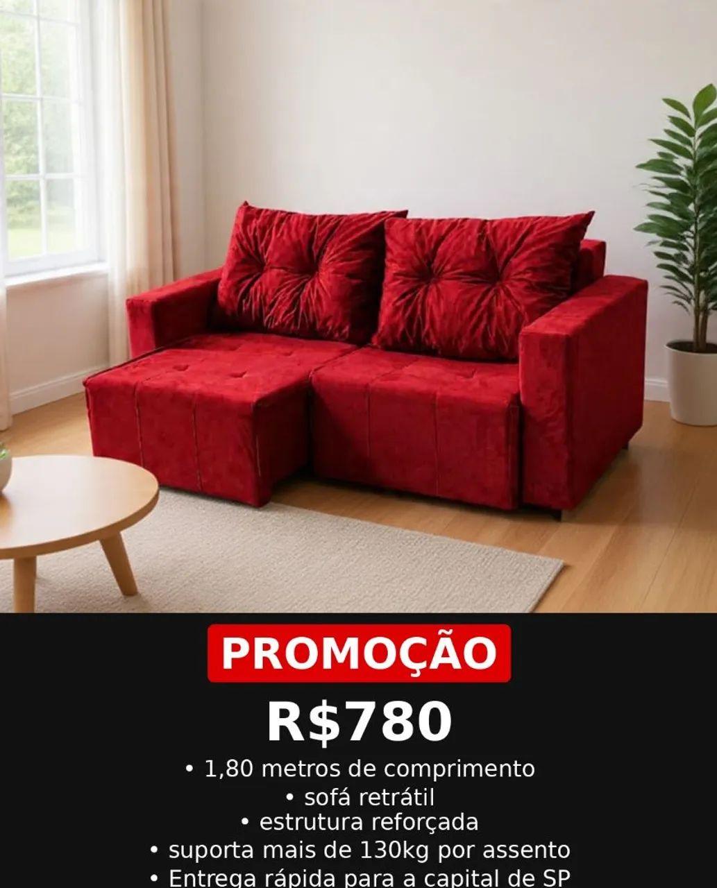 SOFÁ RETRÁTIL DE FÁBRICA DE 1.80m em várias cores (PASSE O CEP) - Foto 4