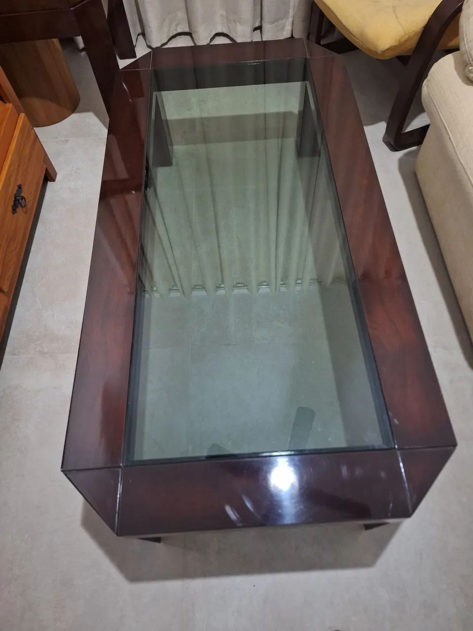 Conjunto sofisticado 5 mesas ( Centro + Laterais ) Madeira/ Vidro - Oportunidade 