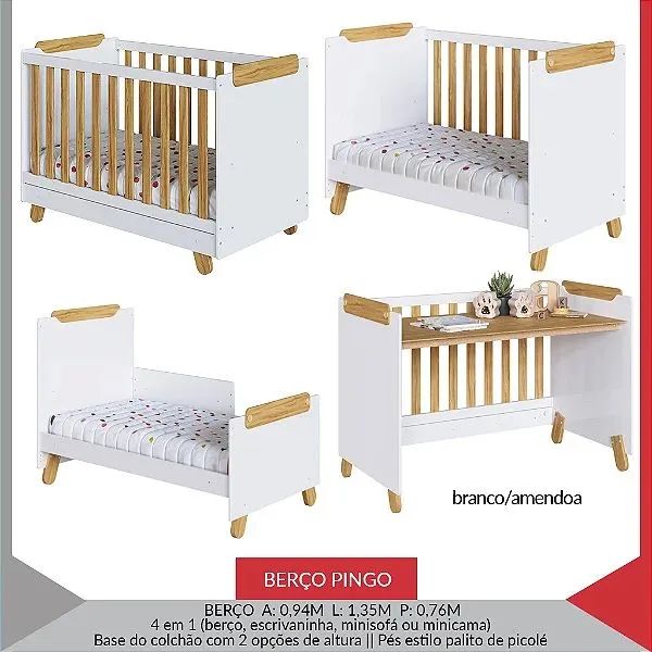 Berço Pingo Branco brilho Amêndoa 