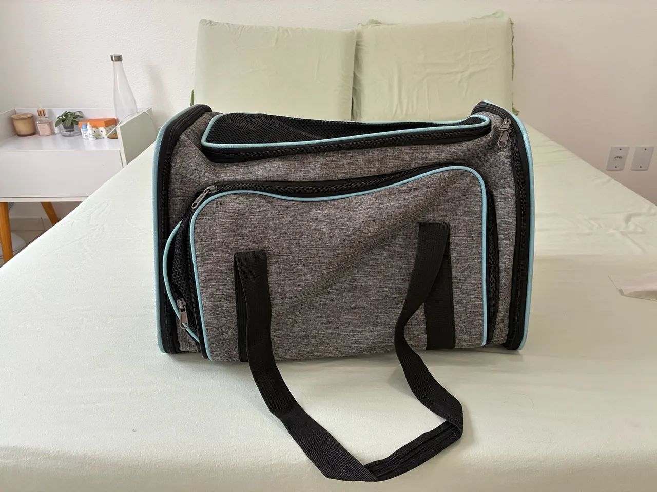 bolsa de transporte pet expansível cinza - Foto 2