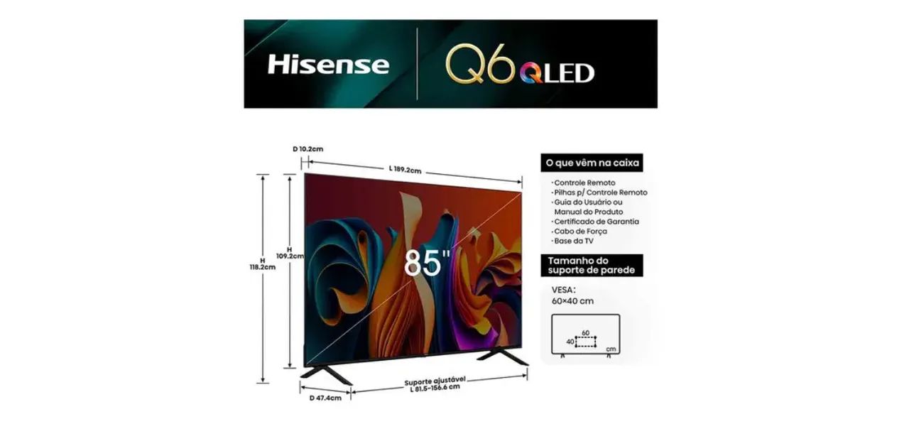 Smart TV 85 Polegadas QLED Hisense Lacrada 