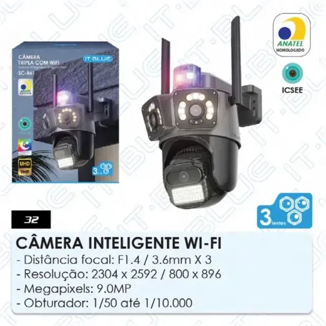 Lacrada Câmera Tripla WiFi com Sensor Inteligente IT-BLUE SC-B61