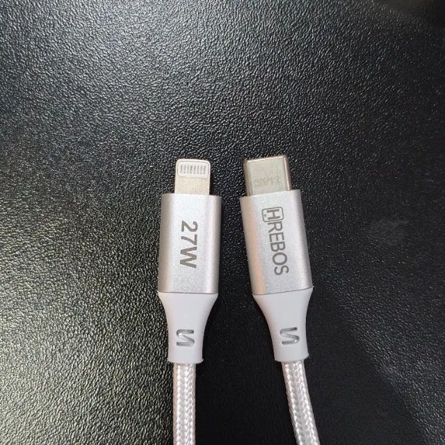 Cabo de Iphone Lightning 1 metro trançado reforçado 27w Hrebos USB C - Lightning - Foto 3