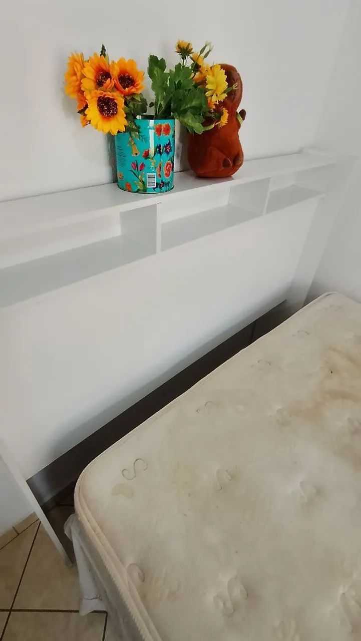 Colchão Casal Pillow Top com Box e Cabeceira de MDF