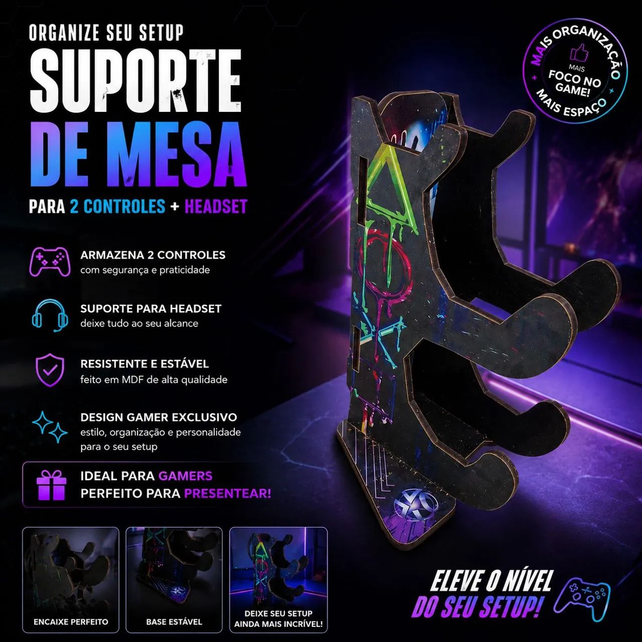 Suporte de mesa para controle e headset 