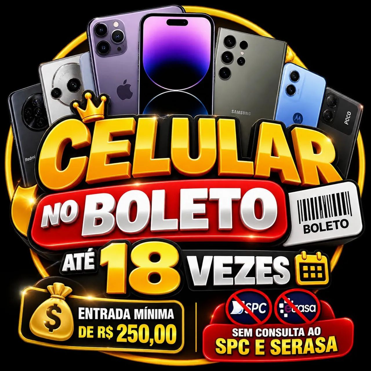 Celular no boleto até 18x 