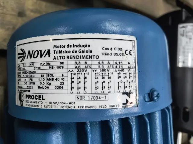 Motor Elétrico Nova Motores 3 CV 4 Polos Trifásico Blindado Seminovo - Foto 3