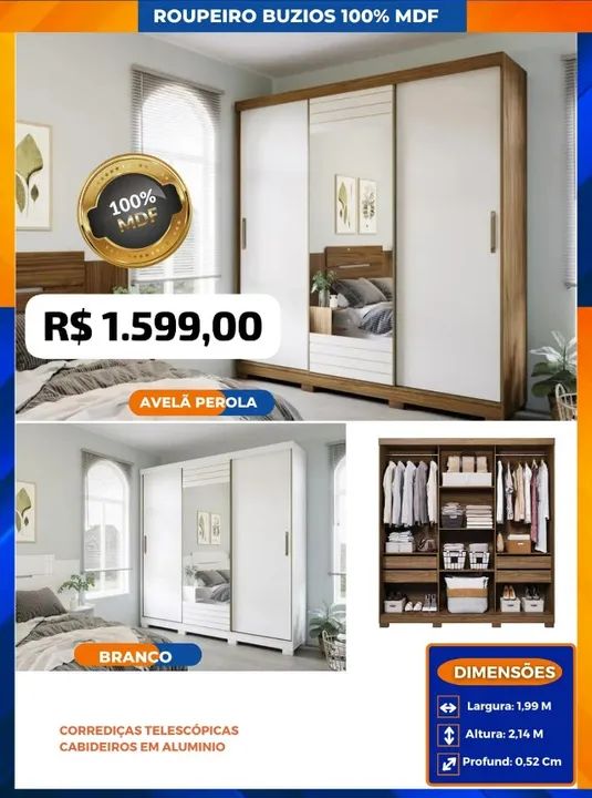 Guarda Roupa Buzios 100% MDF