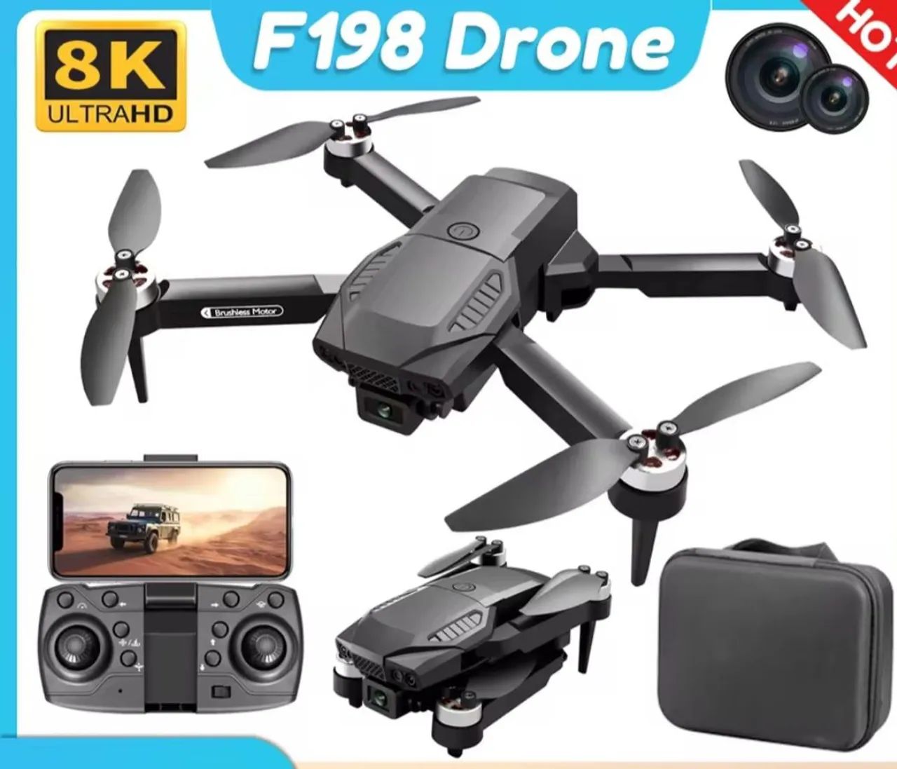 Drone F198 motores escovado brushess 2 câmeras 
