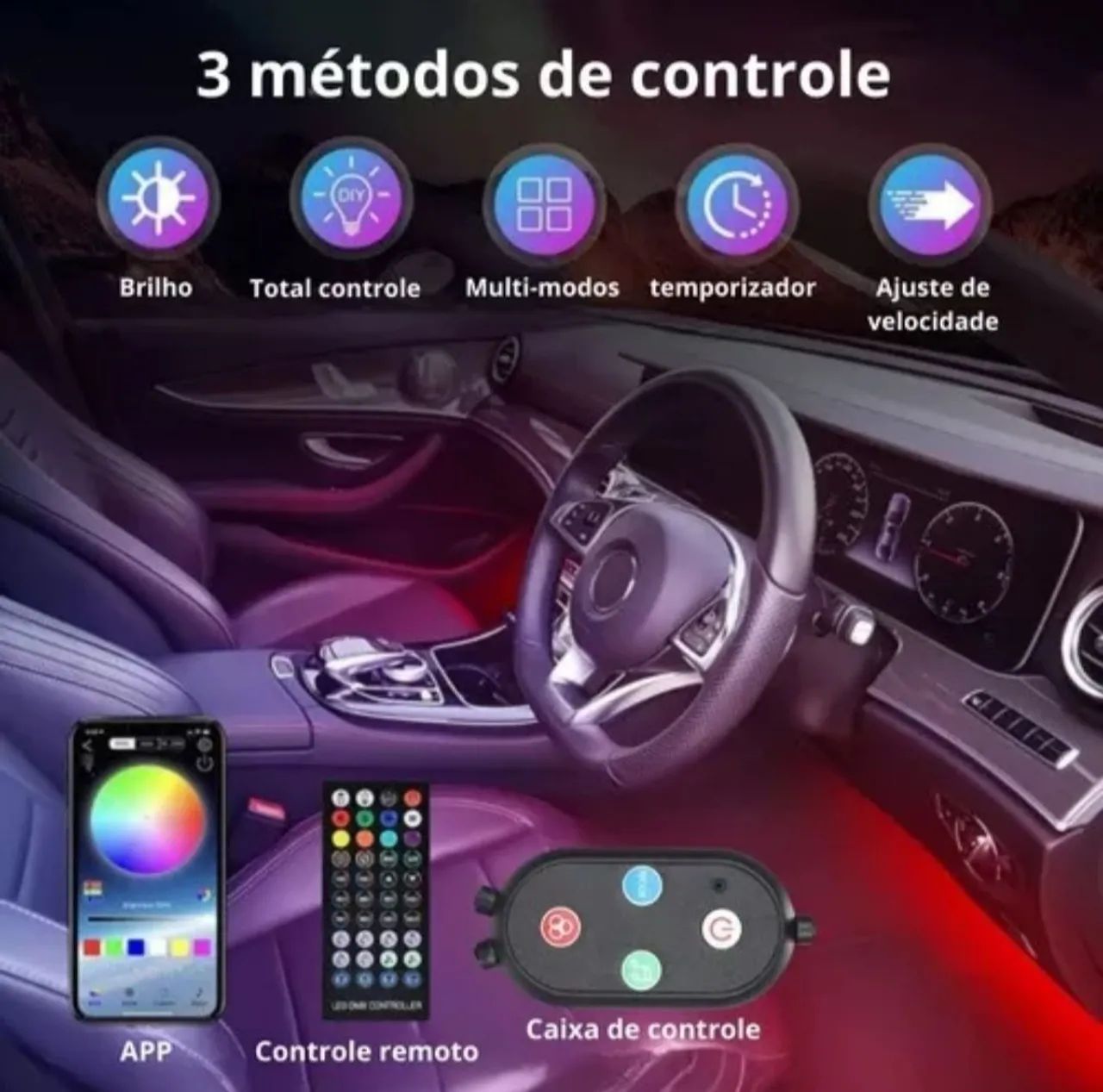 Iluminação Ambiente para Carro - LED RGB - Foto 2