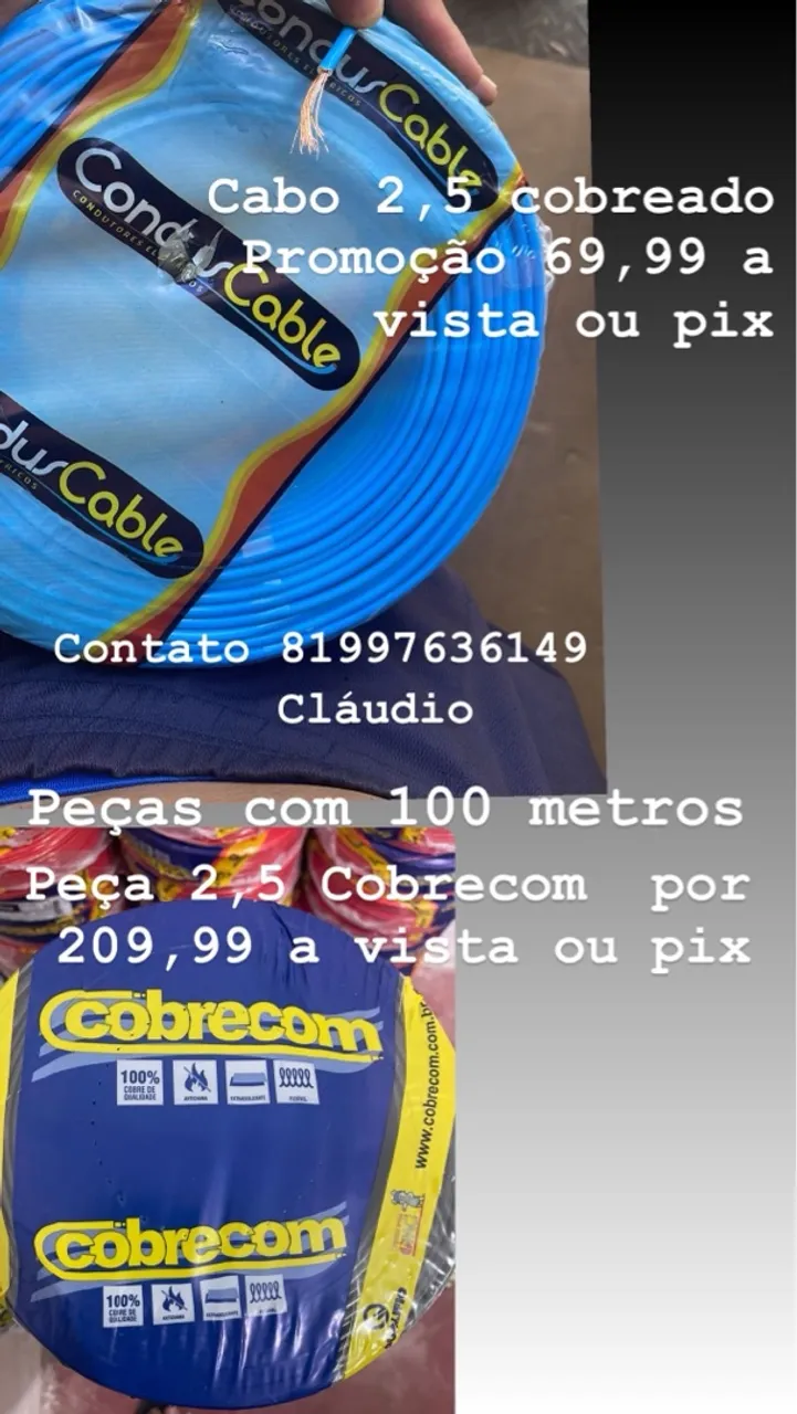 Cabo 2,5 cobreado CondusCable e Cobrecom - Promoção