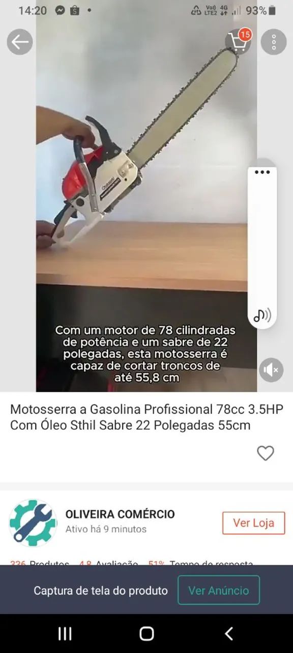 Motosserra a Gasolina Profissional 78cc 3.5HP