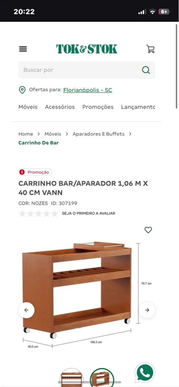 Carrinho Bar / Aparador para Vinhos e Bebidas - Tok Stok - Foto 4