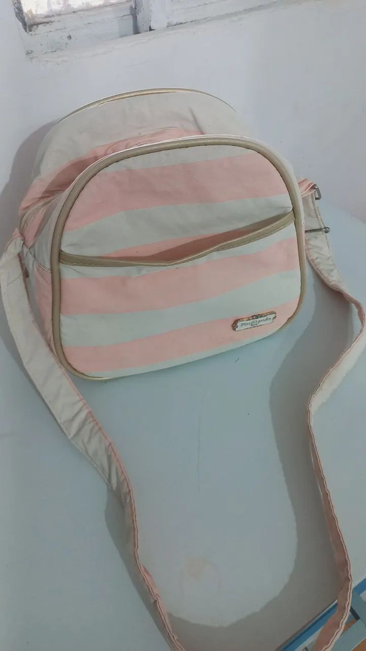 Bolsa de ombro listrada rosa e branca bebê menina  - Foto 2