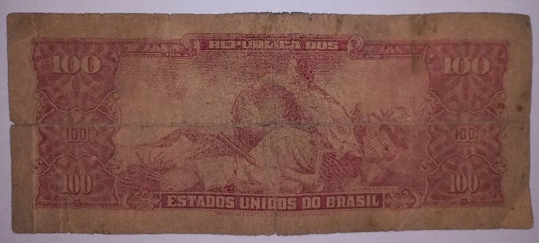 Cédula do Brasil 100 Cruzeiros com carimbo de 10 centavos  - Foto 2