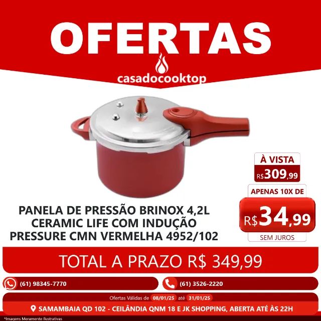 Panela De Pressão Brinox 4,2L Ceramic Life Com Indução Pressure Cmn Vermelha 4952/102