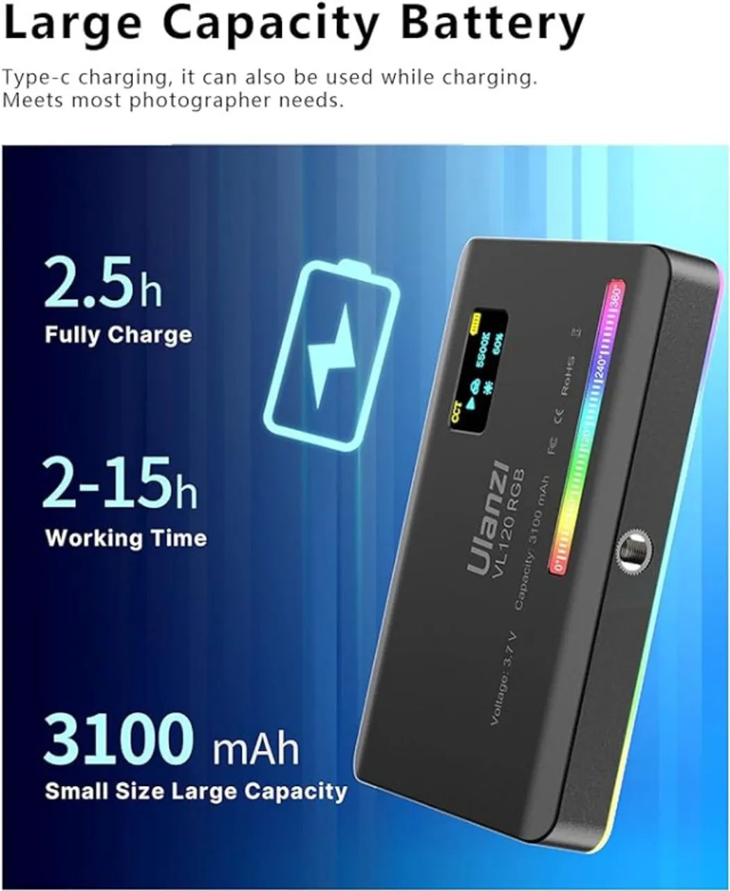 Super led ulanzi VL120 RGB recarregável- lacrado /luz com alta duração - Foto 2