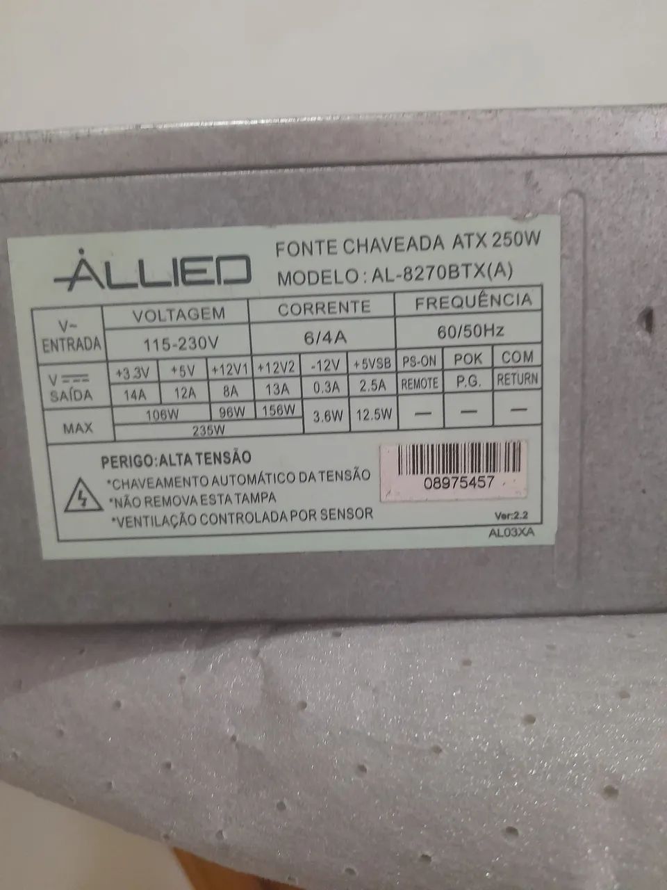 Fonte Chaveada ATX 250W ALLIED AL-8270BTX(A)
