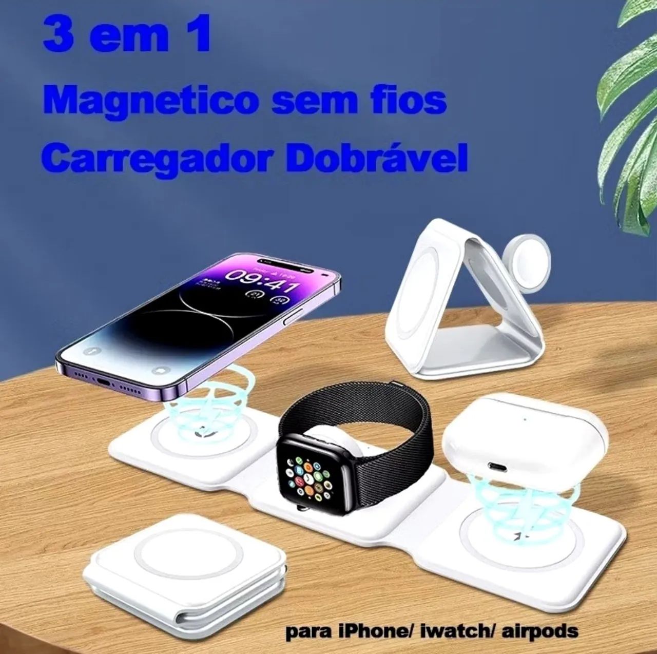 Carregador Magnético 3 em 1 Para Iphone Airpods AppleWhatch  - Foto 2