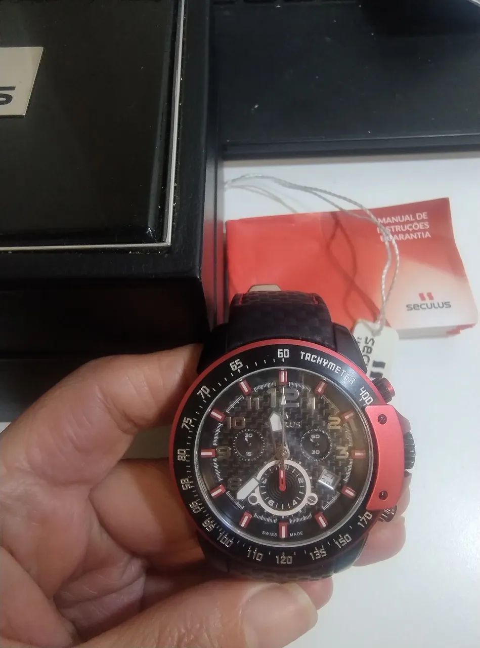 Relógio Seculus Suíço Preto e Vermelho  - Foto 2