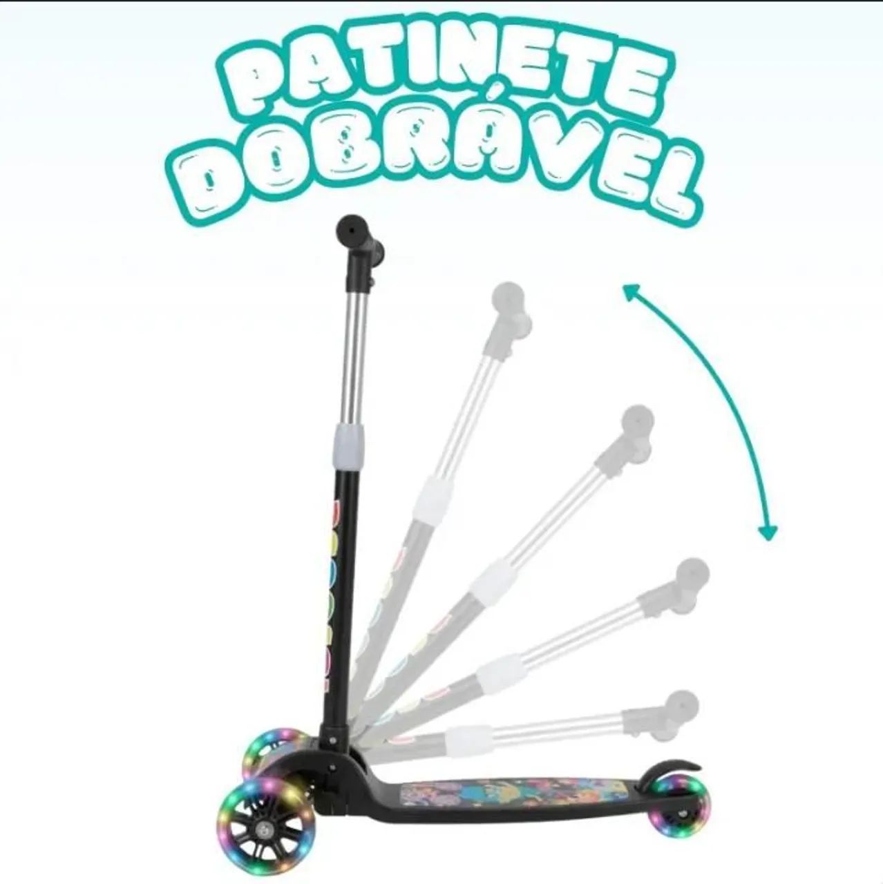 Patinete infantil 3 rodas com luzes led dobrável e ajustável Atentu Kids - Novo - Foto 3