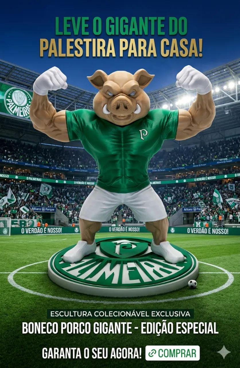 Mascote Palmeiras Porco Loko Estatua Decorativa Torcedor