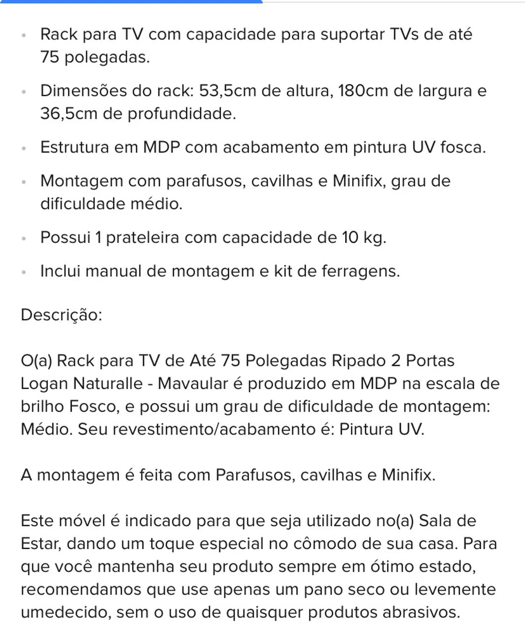 Rack para TV de Até 75 Polegadas Ripado Logan Naturalle Mavaular - Foto 2
