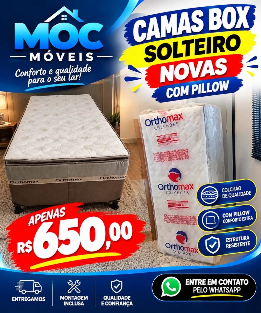 CAMAS BOX SOLTEIRO COM PILLOW 