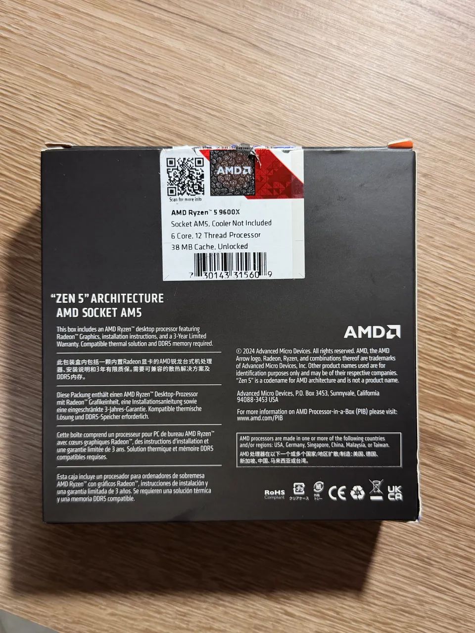 AMD Ryzen 5 9600X (Socket AM5) - 6 Meses de Uso - Na Caixa -