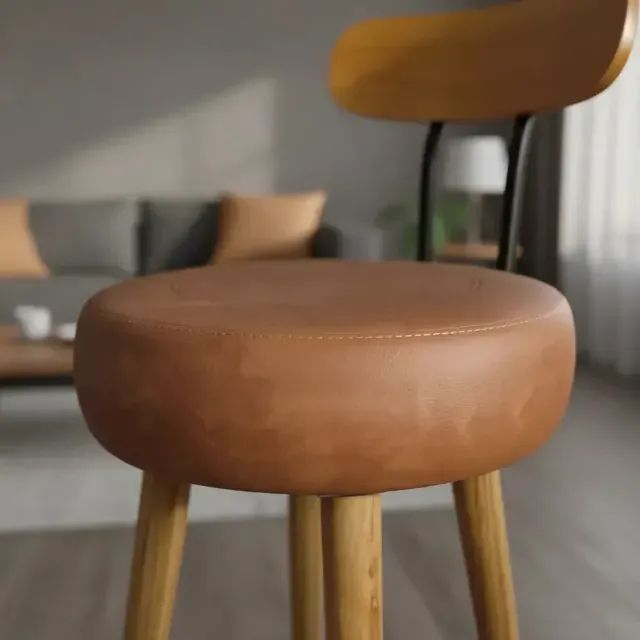 Cadeira / Banqueta Pé Palito, com Estofado Marrom e Encosto - Foto 4