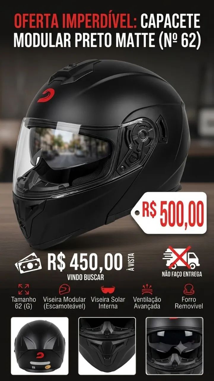 ?  CAPACETE MODULAR PRETO MATTE ?