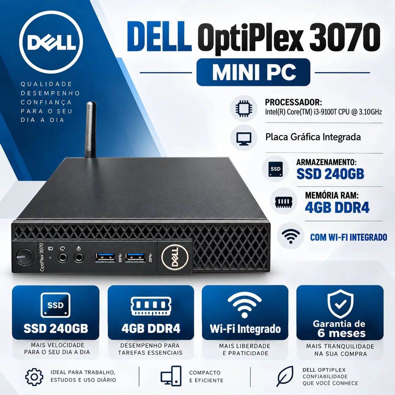 DELL OptiPlex 3070 - i3 9 Geração - SSD 240GB - RAM 4G DDR4