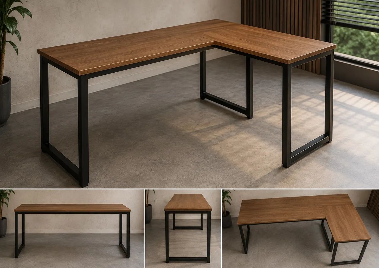 Mesa industrial em L 