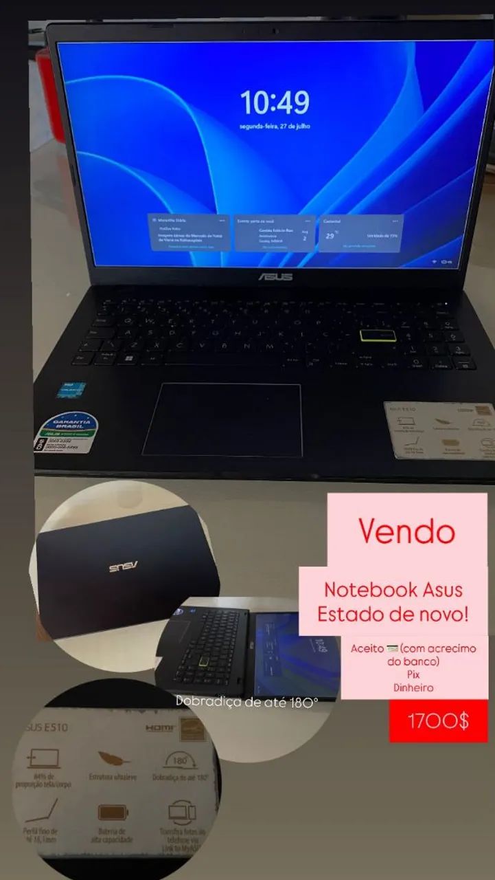 Notebook Asus aceito proposta 