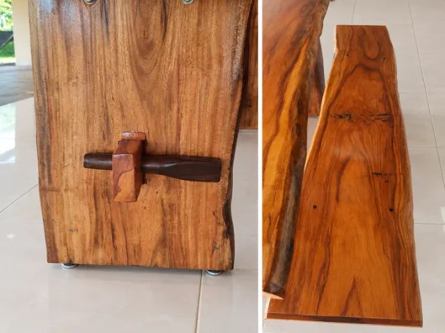 MESA RÚSTICA EM PEROBA-ROSA MACIÇA + 2 BANCOS - ARTESANAL - Foto 4