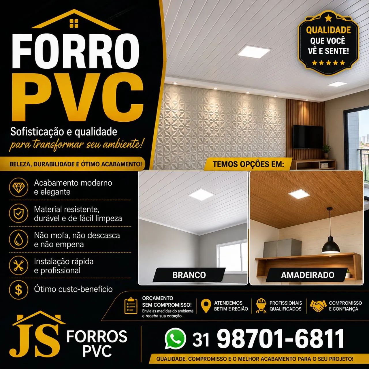 Forro PVC instalado com moldura 