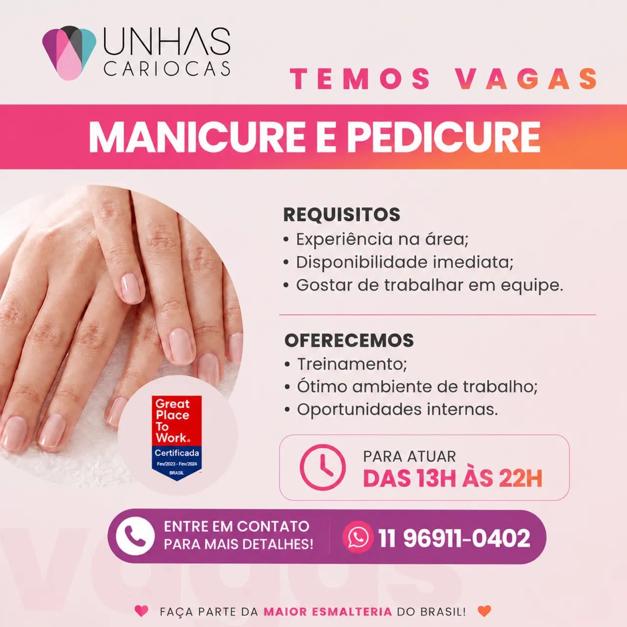 Vagas para Manicure e Nail designer 